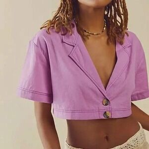 Free People Honeydew Crop Top Women XS Pink Linen Blend Streetwear Resort Preppy